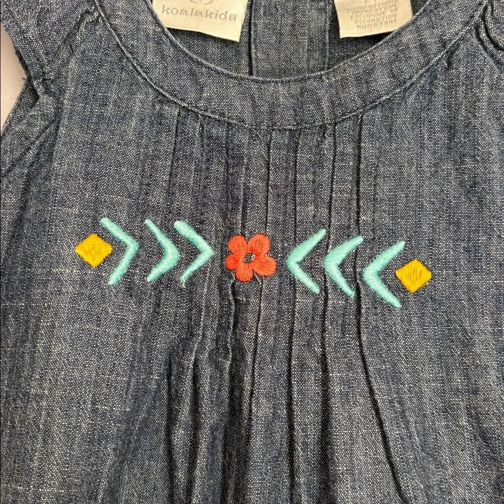 Koala Kids Chambray Denim Southwest Embroidered Dress size 2T Crochet Trim